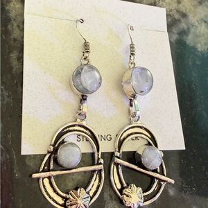 NWT Sterling Silver Moonstone Earrings 2” 925